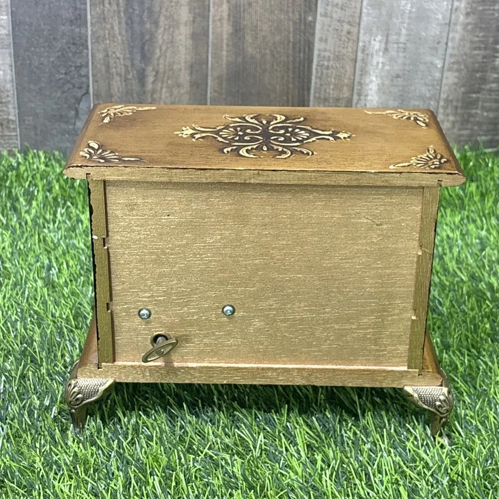 Vintage Florentine Music Jewelry Box Made in Japan Gold Gilt Wood 3 Drawer